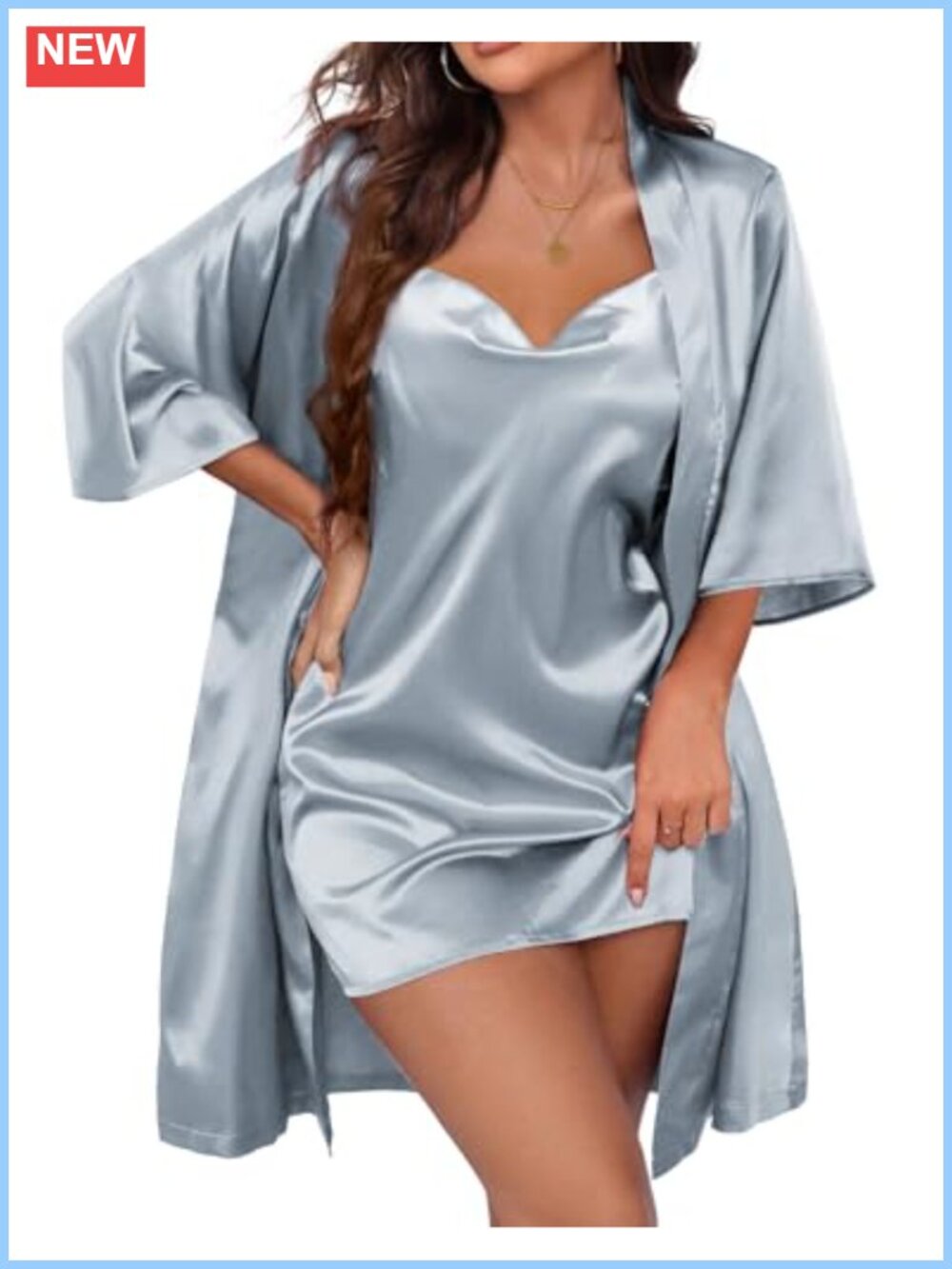 Satin Robe Set Nightgown Silk Pajama Set 2 Piece Sleepwear